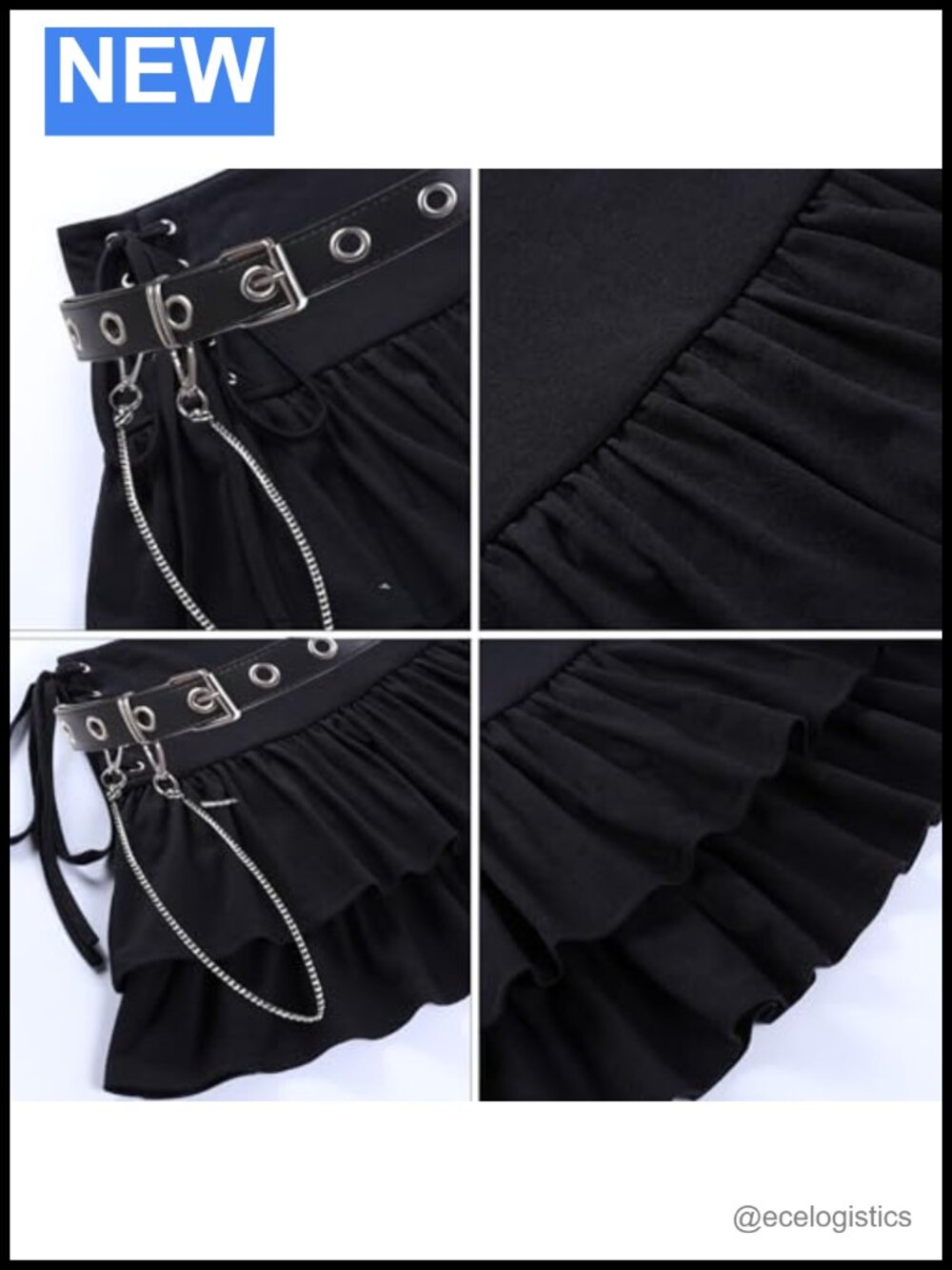 High Waist Mini Skirt Ruffle Tie A-Line Goth Punk Belted - Picture 3 of 4